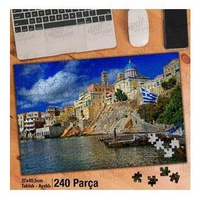 Asil Hobi Yunanistan-Sahil-Liman-Evler-Manzara Yapboz-Ayak Destekli Çerçeveli 240 Parça Puzzle