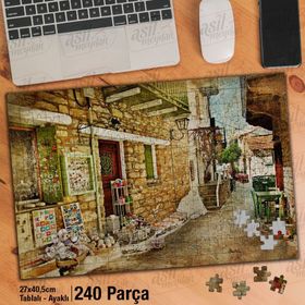 Asil Hobi Yunanistan Sokakları-Cadde-Dükkan-Reto Yapboz-Ayak Destekli Çerçeveli 240 Parça Puzzle
