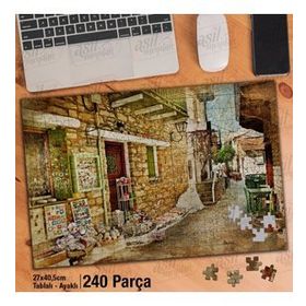 Asil Hobi Yunanistan Sokakları-Cadde-Dükkan-Reto Yapboz-Ayak Destekli Çerçeveli 240 Parça Puzzle