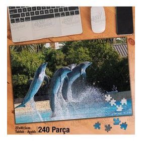 Asil Hobi Yunuslar-Havuz-Ağaçlar-Doğa-Manzara Yapboz-Ayak Destekli Çerçeveli 240 Parça Puzzle