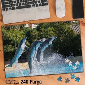Asil Hobi Yunuslar-Havuz-Ağaçlar-Doğa-Manzara Yapboz-Ayak Destekli Çerçeveli 240 Parça Puzzle