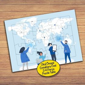 Asilmeydan 427461947 24 Parça Dünya Haritası Turistler Çocuk Puzzle Yapboz Tablo