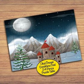 Asilmeydan 427995960 24 Parça Dolunay Karlı Dağlar Şato Çocuk Puzzle Yapboz Tablo