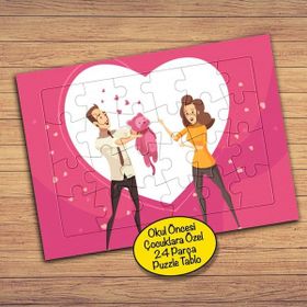 Asilmeydan 428054801 24 Parça Mutlu Anne Baba Çift Çocuk Puzzle Yapboz Tablo