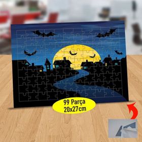 Asilmeydan 434481796 99 Parça Dolunaylı Gecede Uçan Yarasalar Puzzle Yapboz Tablo