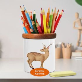 Asilmeydan 446676857 Sevimli Orman Ceylanı Ahşaplı Seramik Kalemlik