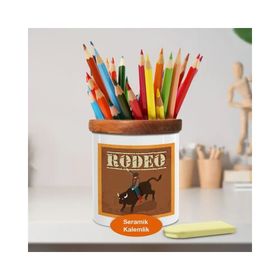 Asilmeydan 446685721 Boğa Üstünde Rodeo Ahşaplı Seramik Kalemlik