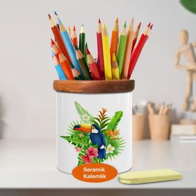 Asilmeydan 446686749 Tropikal Hayvan Papağan Ahşaplı Seramik Kalemlik