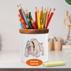 Asilmeydan 446966280 Kızgın Bulldog Köpek Ahşaplı Seramik Kalemlik