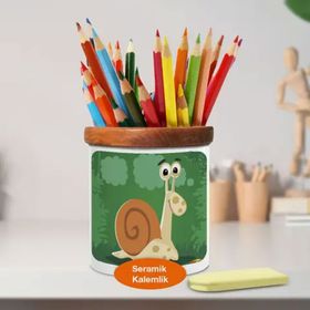 Asilmeydan 446968342 Sevimli Salyangoz Ahşaplı Seramik Kalemlik