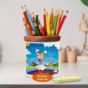 Asilmeydan 446968837 Gökkuşağında Giden Çift Ahşaplı Seramik Kalemlik