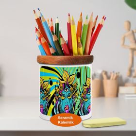 Asilmeydan 446970552 Hipster Desenli Kadın Ahşaplı Seramik Kalemlik