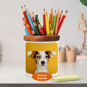 Asilmeydan 447228095 Sevimli Hayvan Mutlu Köpek Ahşaplı Seramik Kalemlik