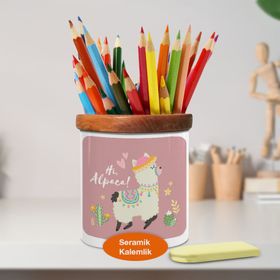 Asilmeydan 447229631 Doğada Neşeli Lama Hayvan Ahşaplı Seramik Kalemlik