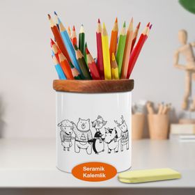 Asilmeydan 447232422 Sevimli Hayvan Arkadaşlar Ahşaplı Seramik Kalemlik