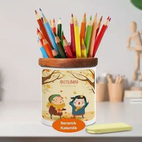 Asilmeydan 447238823 Sonbahar Mevsiminde İki Arkadaş Ahşaplı Seramik Kalemlik