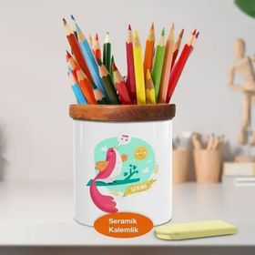 Asilmeydan 447257040 Şarkı Söyleyen Pembe Kuş Ahşaplı Seramik Kalemlik