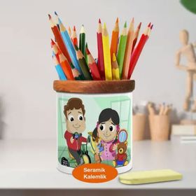 Asilmeydan 447497466 Sevimli Küçük Kardeşler Ahşaplı Seramik Kalemlik