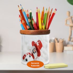 Asilmeydan 447560557 Neşeli Kardan Adam Ahşaplı Seramik Kalemlik
