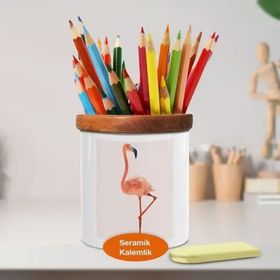 Asilmeydan 448329662 Sevimli Pembe Hayvan Flamingo Ahşaplı Seramik Kalemlik
