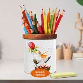 Asilmeydan 448331252 Balonlu Parti Leyleği Ahşaplı Seramik Kalemlik