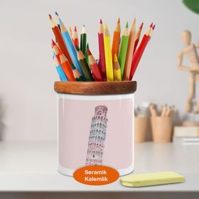 Asilmeydan 448333427 İtalya Pisa Kulesi Ahşaplı Seramik Kalemlik