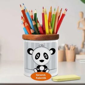 Asilmeydan 448883475 Sevimli Panda Ahşap Seramik Kalemlik