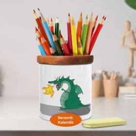 Asilmeydan 448889794 Ateş Püsküren Ejderha Ahşap Seramik Kalemlik