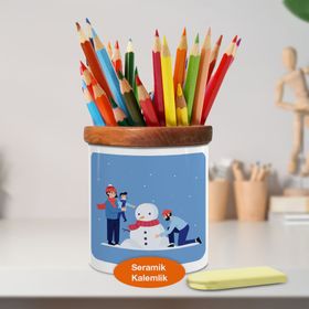 Asilmeydan 448893827 Kardan Adam Yapan Insanlar Ahşap Seramik Kalemlik