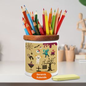 Asilmeydan 448907098 Hallowen Sembolleri Ahşap Seramik Kalemlik