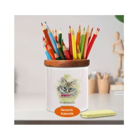 Asilmeydan 448953214 Sevimli Yavru Kedi Ahşap Seramik Kalemlik