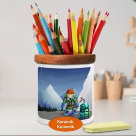 Asilmeydan 448963178 Çizimsel Dağcı Çocuk Ahşap Seramik Kalemlik