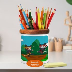 Asilmeydan 448967186 Ninja Savaşçılar Ahşap Seramik Kalemlik