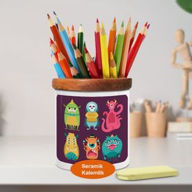 Asilmeydan 448967995 Renkli Kızgın Canavarlar Ahşap Seramik Kalemlik
