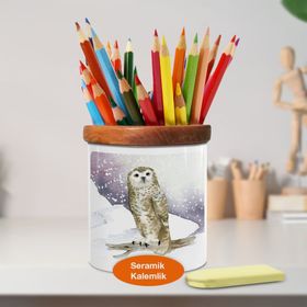 Asilmeydan 448978870 Kar Altında Baykuş Ahşap Seramik Kalemlik