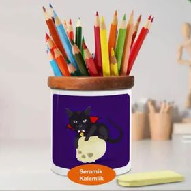Asilmeydan 448979744 Mars Üstünde Kedi Ahşap Seramik Kalemlik