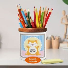 Asilmeydan 448981359 Teşekkürler Yazılı Sevimli Kedi Ahşap Seramik Kalemlik
