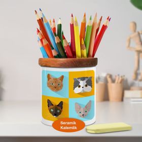 Asilmeydan 448983859 Cins Kedi Kolaj Ahşap Seramik Kalemlik