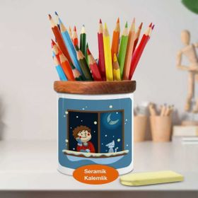 Asilmeydan 448985128 Camdan Bakan Çocuk Ahşap Seramik Kalemlik