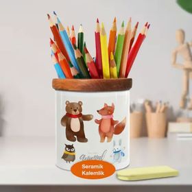 Asilmeydan 448985799 Sevecen Mutlu Hayvanlar Ahşap Seramik Kalemlik