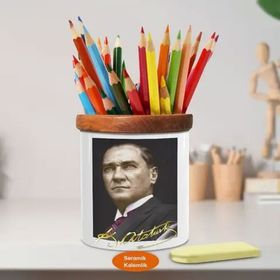 Asilmeydan 449022949 İleri Bakan Mustafa Kemal Atatürk Ahşap Seramik Kalemlik