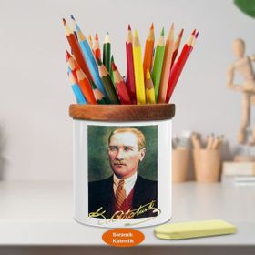 Asilmeydan 449318129 Kemal Atatürk Portre Ahşap Seramik Kalemlik