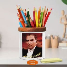 Asilmeydan 449337204 Asil Lider Mustafa Kemal Paşa Ahşap Seramik Kalemlik