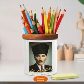 Asilmeydan 449355451 Kravatlı Lider Mustafa Kemal Ahşap Seramik Kalemlik