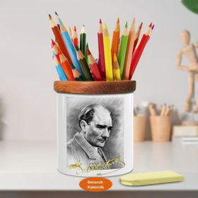 Asilmeydan 449359417 Karakalem Paltolu Mustafa Kemal Paşa Ahşap Seramik Kalemlik