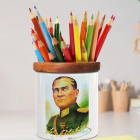 Asilmeydan 449364506 Renkli Çizim Mareşal Mustafa Kemal Ahşap Seramik Kalemlik