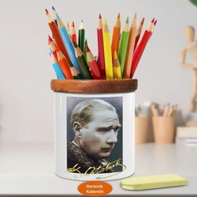 Asilmeydan 449400690 Gazi Mustafa Kemal Atatürk Portre Ahşap Seramik Kalemlik