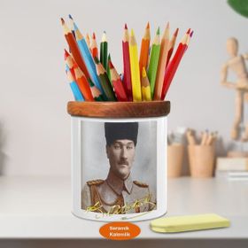 Asilmeydan 449400923 Üniformalı Mustafa Kemal Atatürk Ahşap Seramik Kalemlik