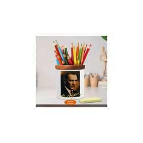 Asilmeydan 449405524 Retro Efektli Mustafa Kemal Atatürk Ahşap Seramik Kalemlik