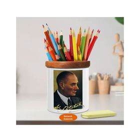 Asilmeydan 449406153 Yakışıklı Lider Mustafa Kemal Atatürk Ahşap Seramik Kalemlik